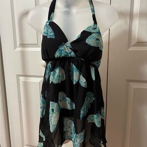 Jordache Black and Blue Butterfly Tank Top
